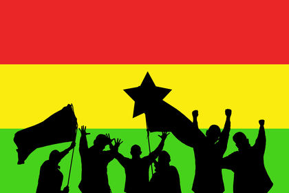 illustration Ghana flag with silhouette of people in front